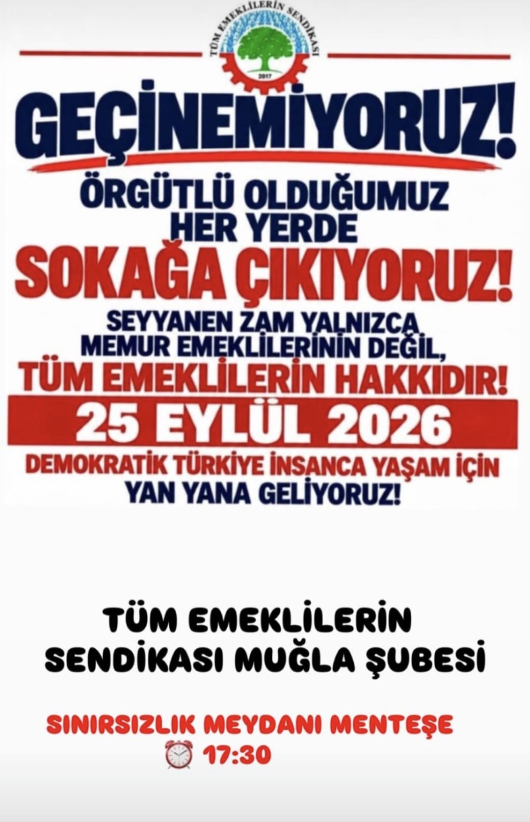 Tüm Emeklilerin Sendikası’ndan Muğla’da Eylem Çağrısı: “Seyyanen Zam Tüm Emeklilerin Hakkıdır”